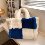 Large capacity splicing faux fur shoulder bag - Image 17