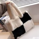 Large capacity splicing faux fur shoulder bag - Image 5