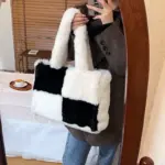Large capacity splicing faux fur shoulder bag - Image 6
