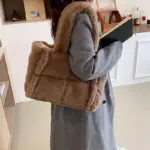 Large capacity splicing faux fur shoulder bag - Image 10
