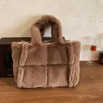 Large capacity splicing faux fur shoulder bag - Image 13
