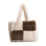 Large capacity splicing faux fur shoulder bag