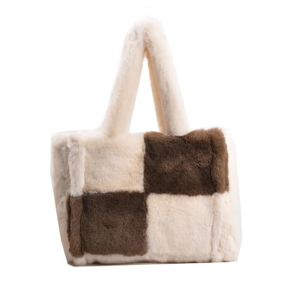 Large capacity splicing faux fur shoulder bag - Image 1
