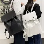 Large capacity solid color leather backpack - Image 2