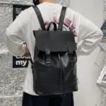 Large capacity solid color leather backpack - Image 5