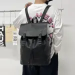 Large capacity solid color leather backpack - Image 6