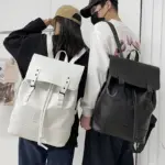Large capacity solid color leather backpack - Image 3