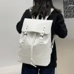 Large capacity solid color leather backpack - Image 8