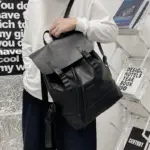 Large capacity solid color leather backpack - Image 4