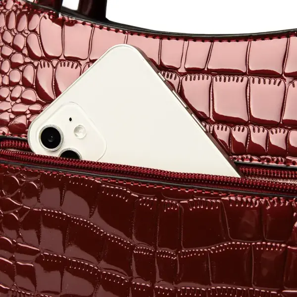 Crocodile pattern bright leather tote bag - Image 7