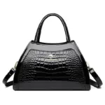 Crocodile pattern bright leather tote bag