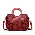 Flower embossed ring handle vintage handbag