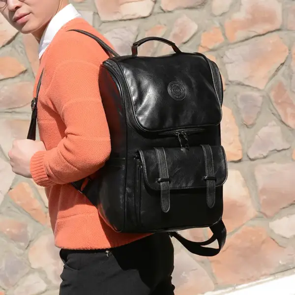Large capacity classic leather backpack - Image 9