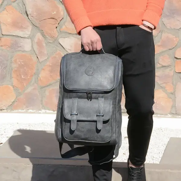 Large capacity classic leather backpack - Image 5