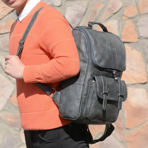 Large capacity classic leather backpack - Image 6