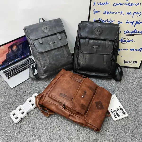 Large capacity multi pocket leather backpack - Image 2