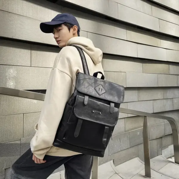 Large capacity multi pocket leather backpack - Image 3