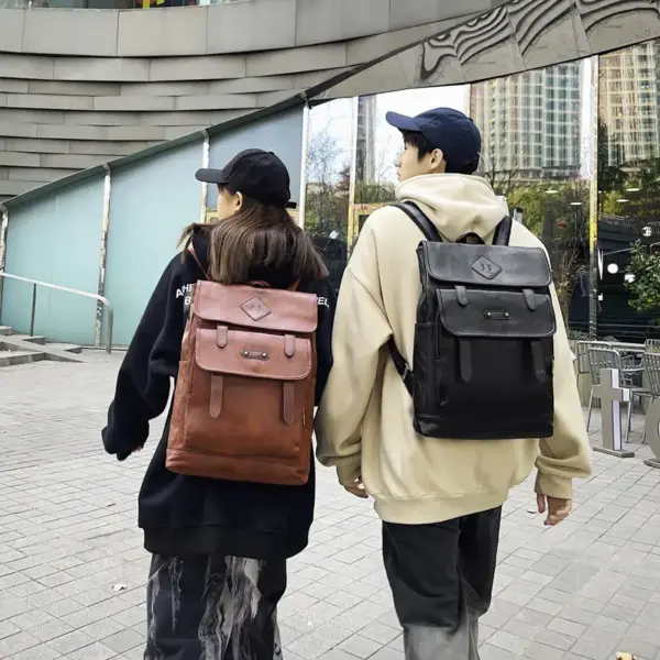 Large capacity multi pocket leather backpack - Image 4