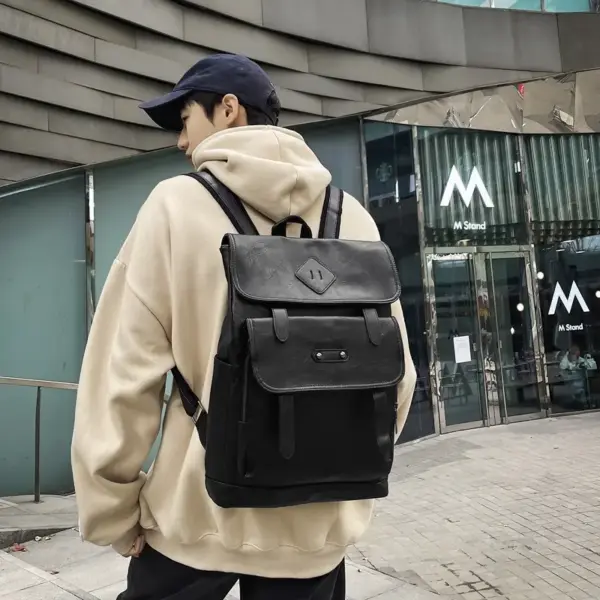 Large capacity multi pocket leather backpack - Image 5