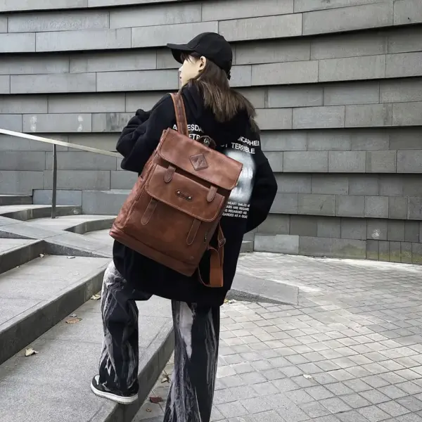 Large capacity multi pocket leather backpack - Image 17