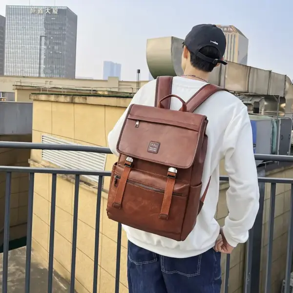Vintage flap pattern large capacity backpack - Image 9
