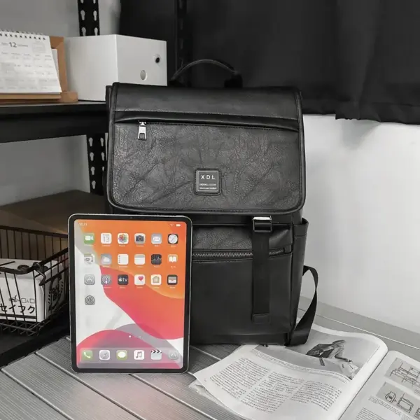 Vintage flap pattern large capacity backpack - Image 12