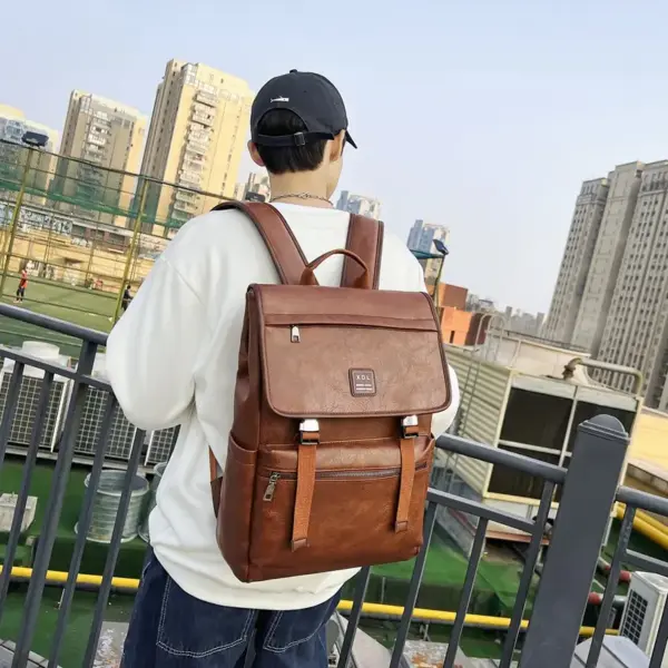 Vintage flap pattern large capacity backpack - Image 3