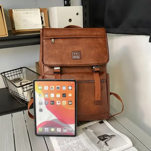 Vintage flap pattern large capacity backpack - Image 5