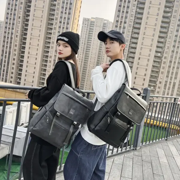 Vintage flap pattern large capacity backpack - Image 6