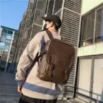 Vintage large capacity PU leather backpack - Image 4