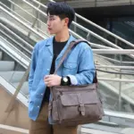 Vintage zipper closure mens messenger bag - Image 3