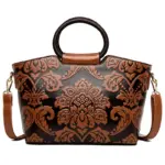 Round handle flower embossed tote bag