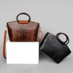 Round handle vintage croc tote bag - Image 13