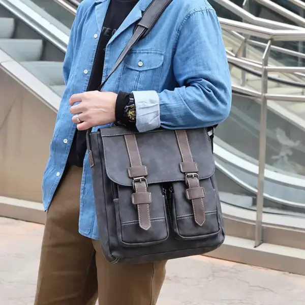 Men`s vintage multi pocket leather messenger bag - Image 7