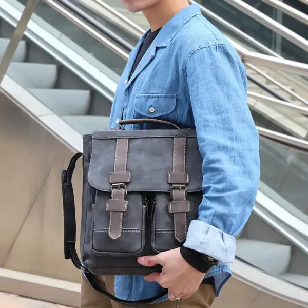 Men`s vintage multi pocket leather messenger bag - Image 8