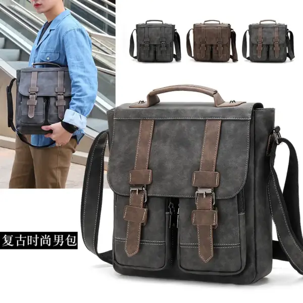Men`s vintage multi pocket leather messenger bag - Image 2
