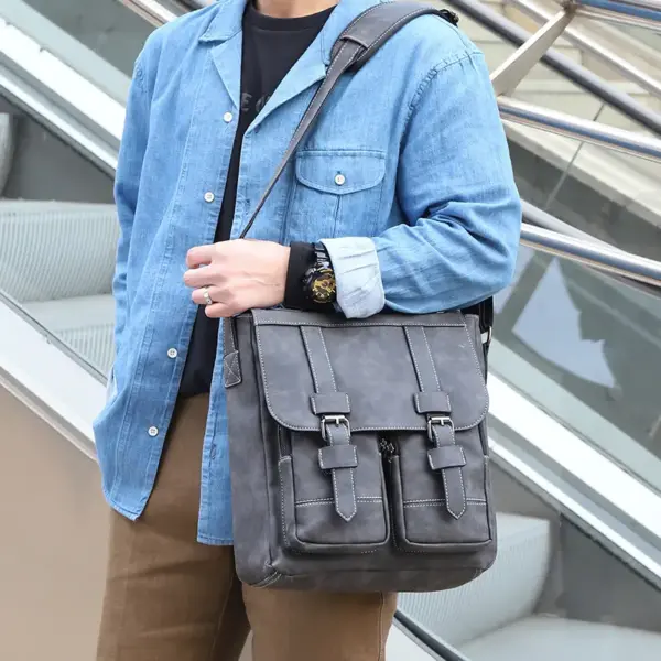 Men`s vintage multi pocket leather messenger bag - Image 3