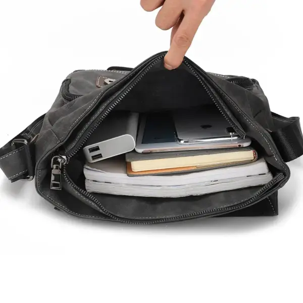 Men`s vintage multi pocket leather messenger bag - Image 15