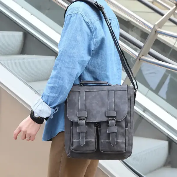 Men`s vintage multi pocket leather messenger bag - Image 4