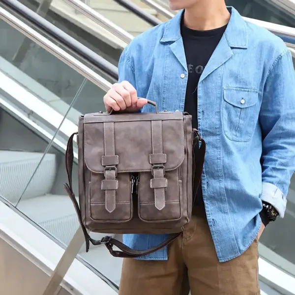 Men`s vintage multi pocket leather messenger bag - Image 5