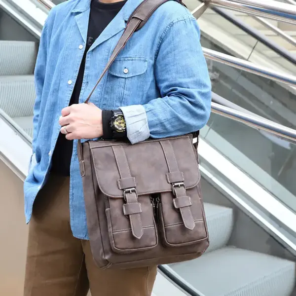 Men`s vintage multi pocket leather messenger bag - Image 6