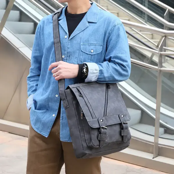 Multifunctional men`s leather messenger bag - Image 8