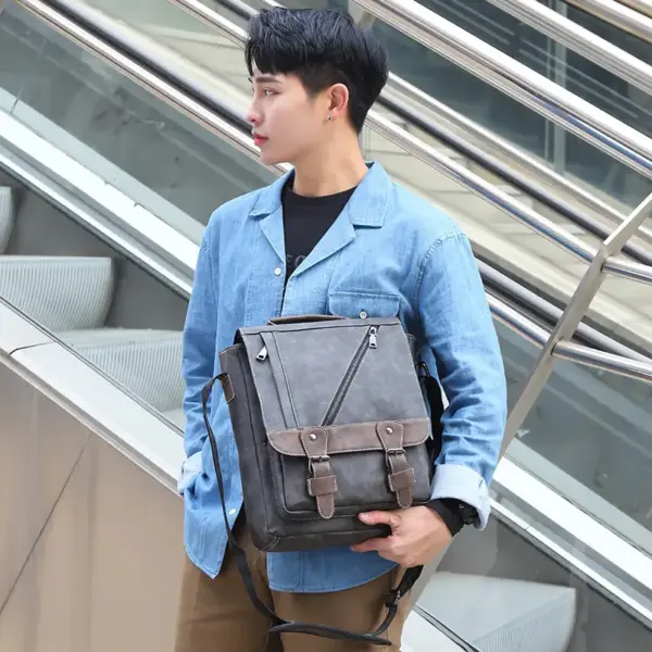 Multifunctional men`s leather messenger bag - Image 3