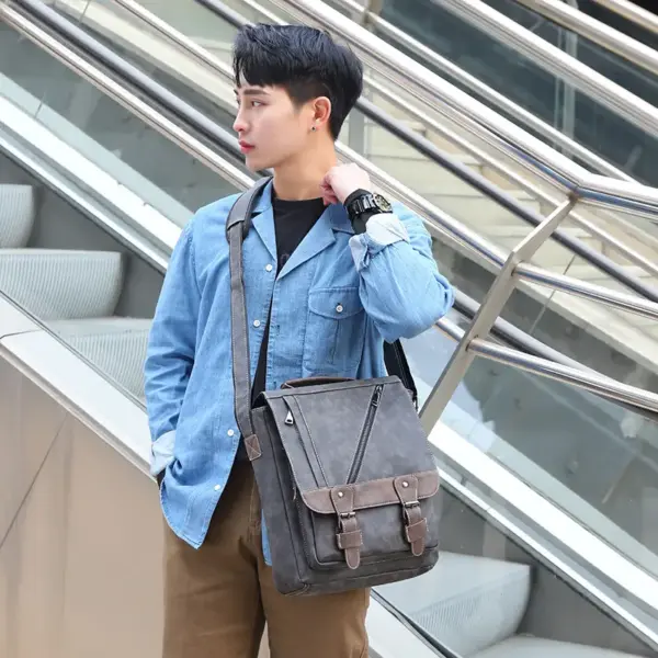 Multifunctional men`s leather messenger bag - Image 4