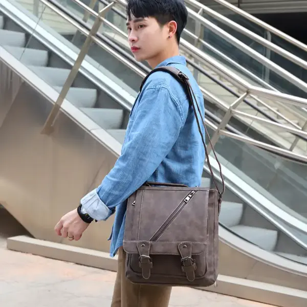 Multifunctional men`s leather messenger bag - Image 6