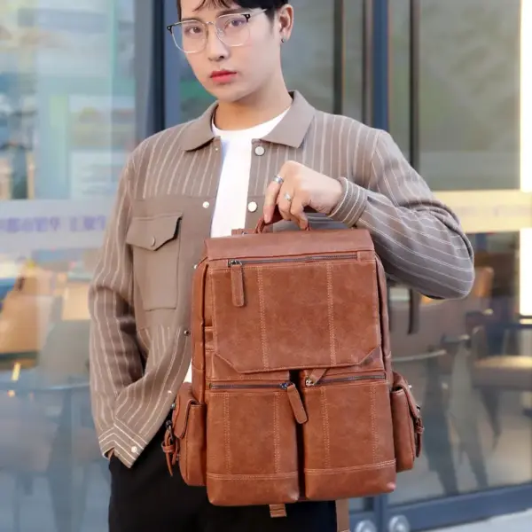 Premium men`s vintage leather backpack - Image 2