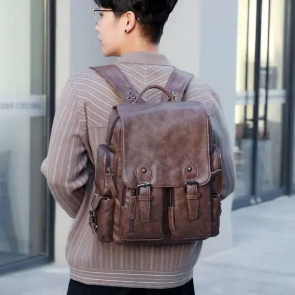 Premium vintage multifunctional leather backpack - Image 7