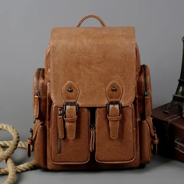 Premium vintage multifunctional leather backpack - Image 11