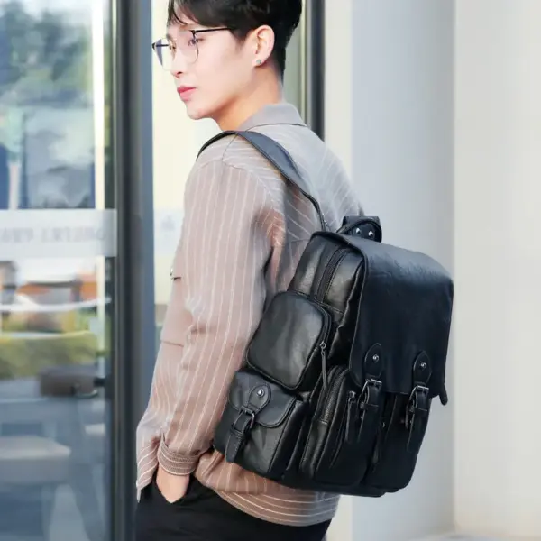Premium vintage multifunctional leather backpack - Image 3