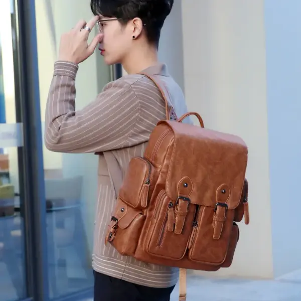 Premium vintage multifunctional leather backpack - Image 4